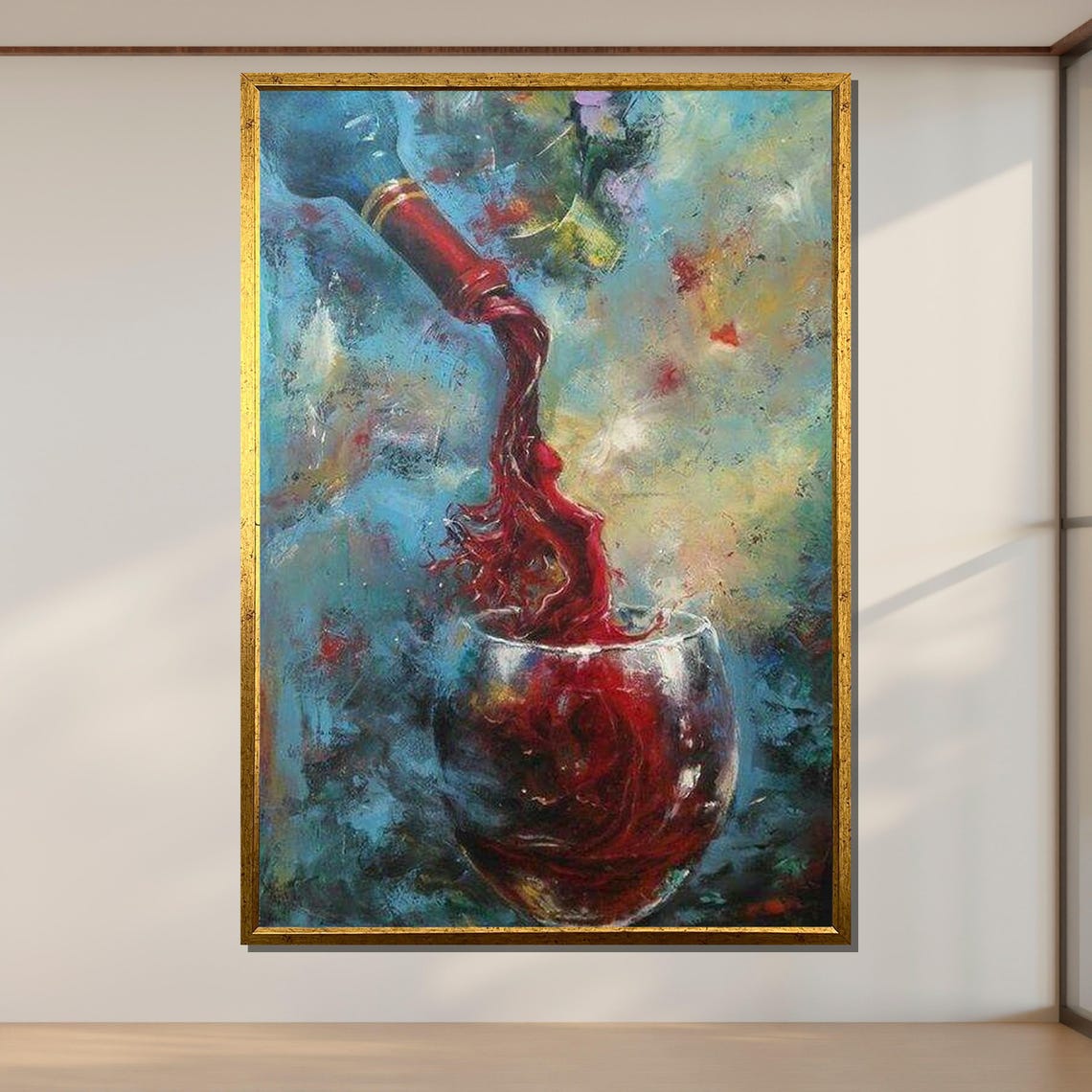 Red Wine Pour Bottle To Glass Abstract Vibrant Kitchen Art Wall Poster - Image 2