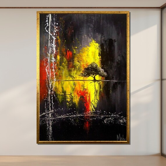 Abstract Tree Of Life Modern Abstract Wall Art Vibrant Color Splash Decor Contemporary Home Design Ready To Hang