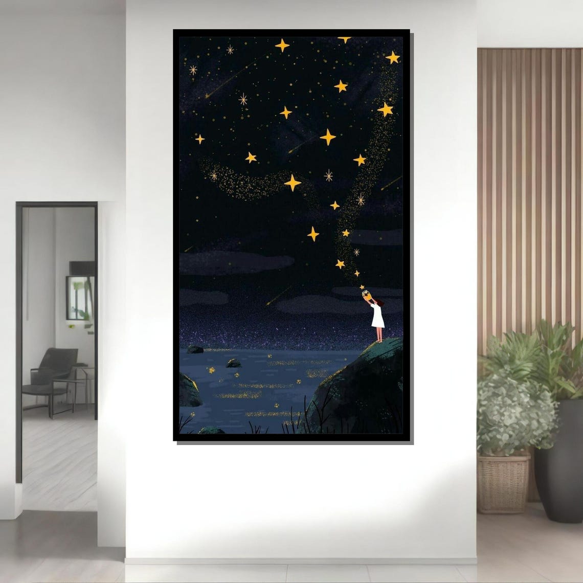 Starry Night Dream Art Girl Reaching For Stars Whimsical Night Sky Wall Print Inspirational Fantasy Decor Ready To Hang - Image 4