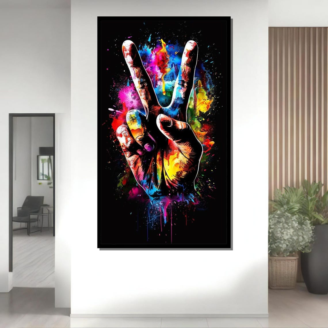 Vibrant Peace Sign Art Colorful Hand Gesture Bold Graffiti Style Wall Decor Modern Street Art Print Ready To Hang Artwork - Image 4