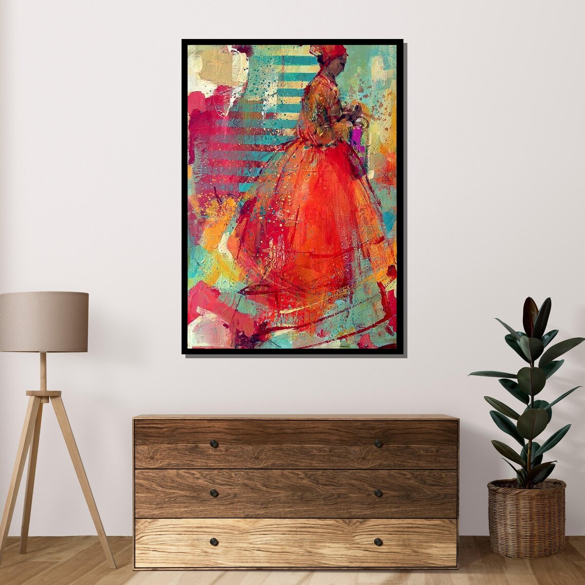Vibrant Woman In Red Gown Abstract Expressionist Portrait Colorful Wall Poster - Image 4