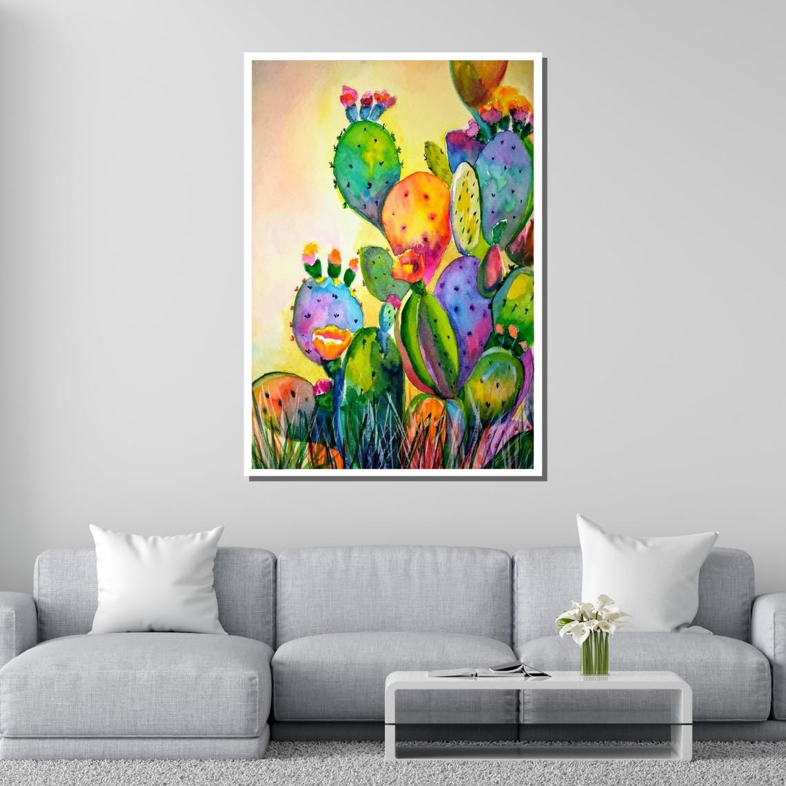 Rainbow Prickly Pear Cactus Cheerful Succulent Desert Art Poster - Image 2
