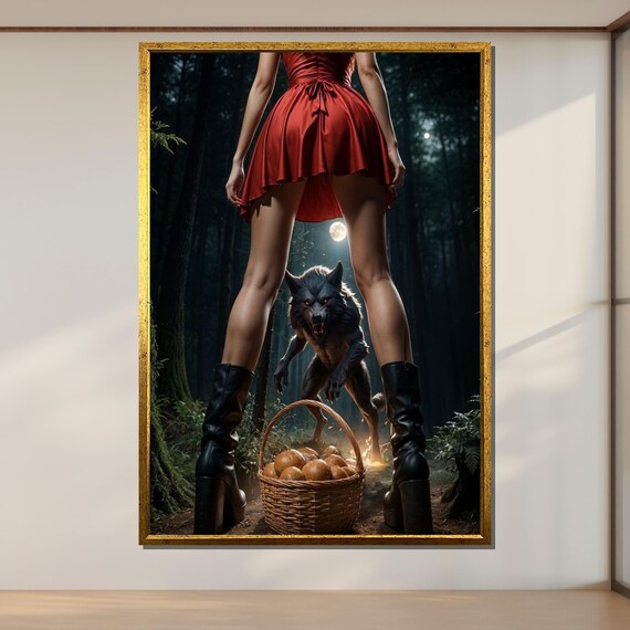 Red Riding Hood Wolf Forest Moonlit Dark Fantasy Pin Up Style Art Poster