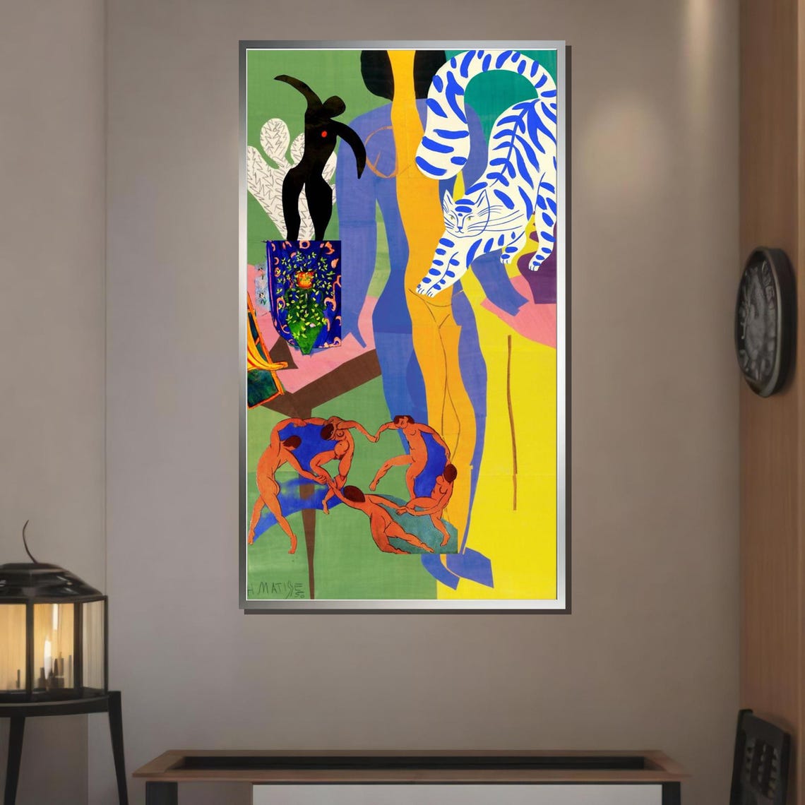 Matisse Inspired Colorful Collage Dancers And Blue Tiger Modern Poster - Image 3