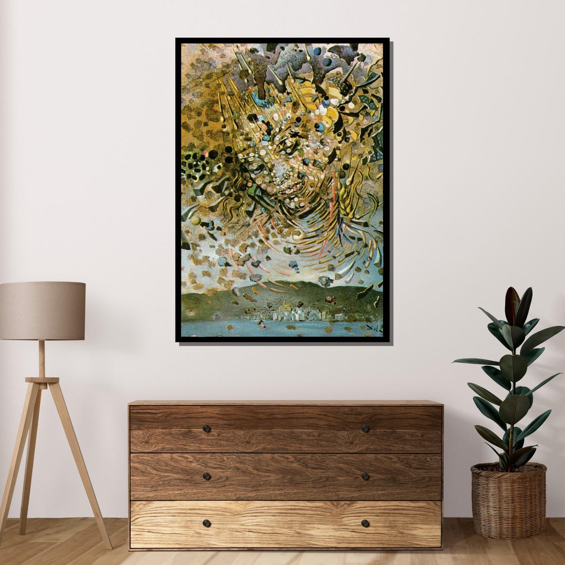 Surreal Fragmented Face Swirling Gold Dreamscape Abstract Art Poster - Image 4