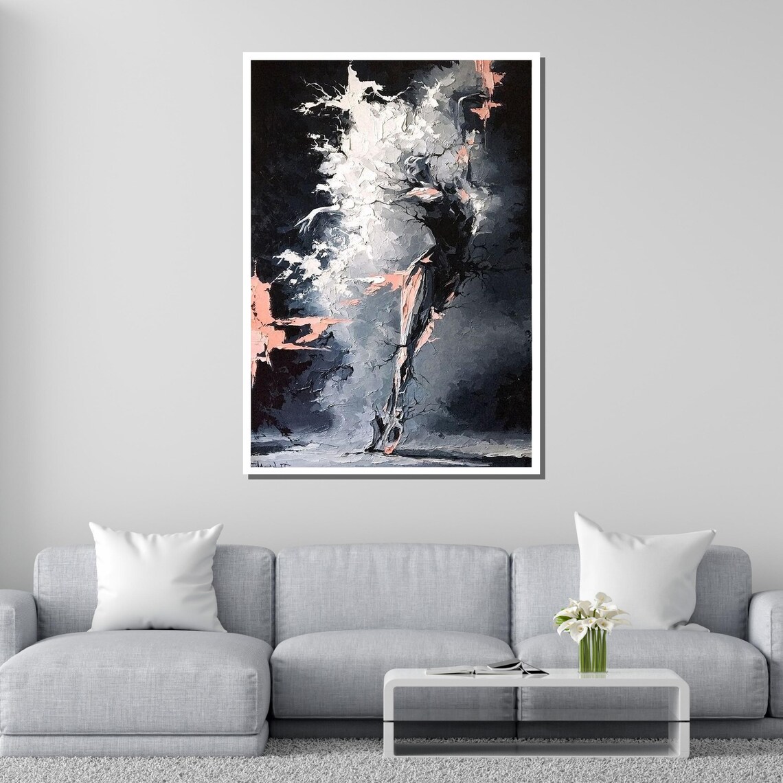 Abstract Ballerina Dancer Monochrome Ballet Dynamic Brushstroke Wall Poster - Image 2