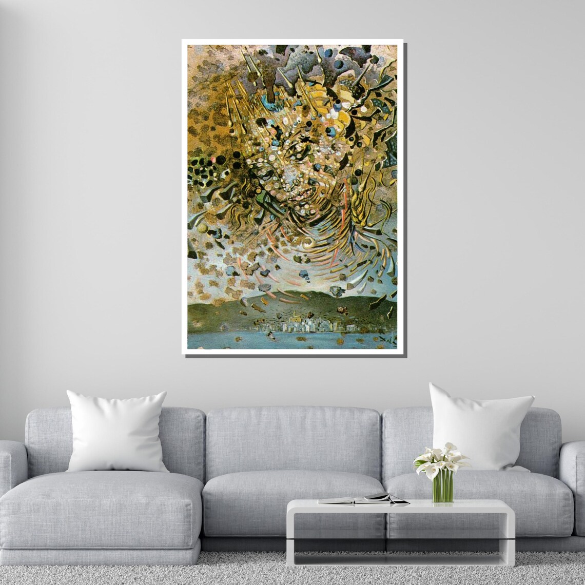 Surreal Fragmented Face Swirling Gold Dreamscape Abstract Art Poster - Image 2