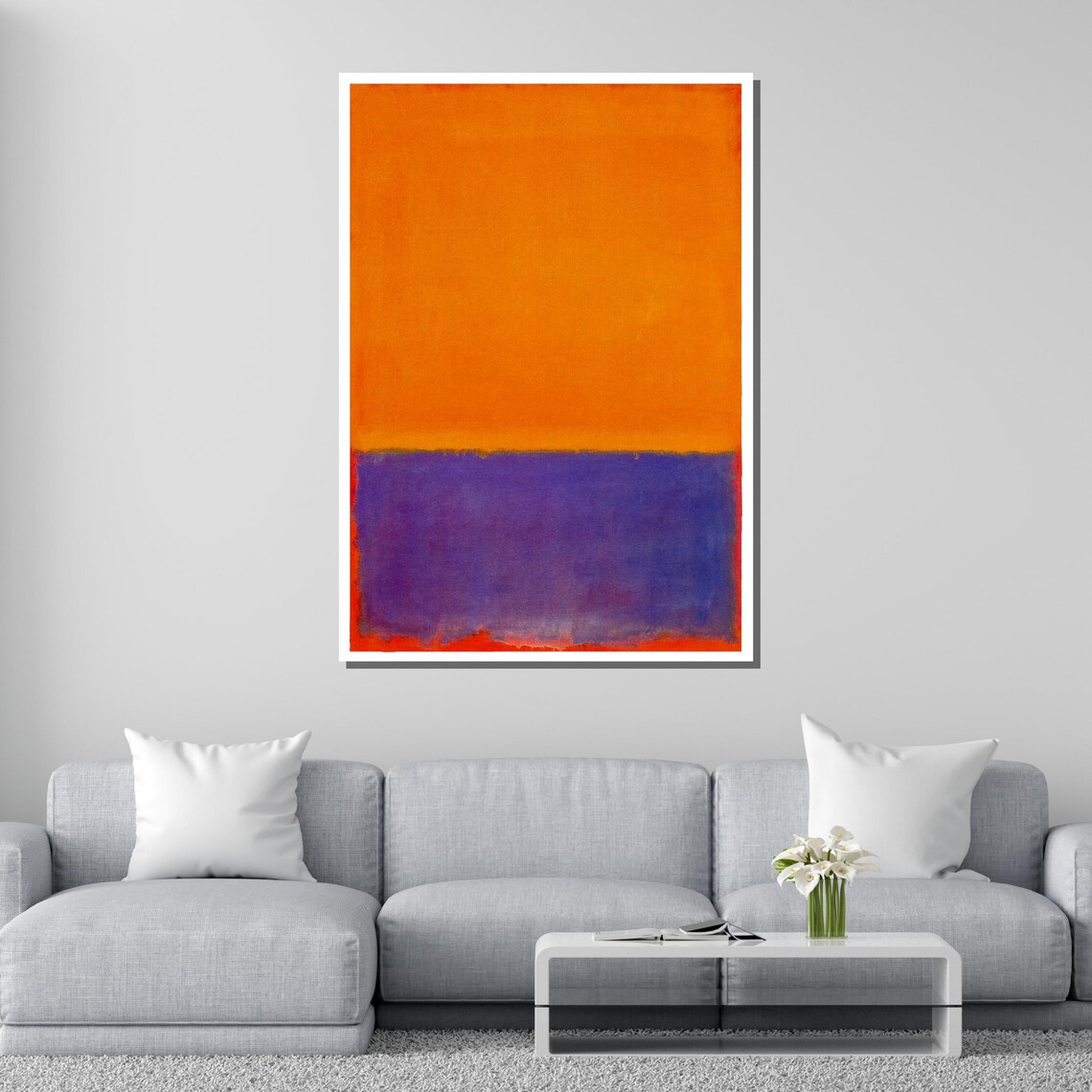Vibrant Color Field Art Modern Abstract Orange And Blue Painting Ready To Hang - Image 2