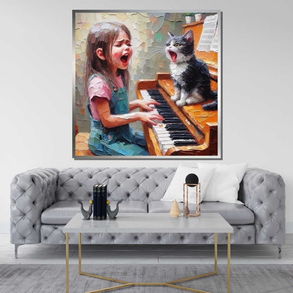 Singing Girl and Cat Whimsical Wall Art Print - Image 3