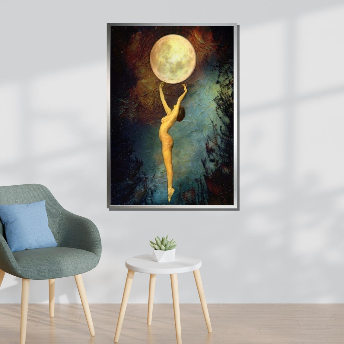 Dancing With The Moon Ethereal Nude Wall Art Surreal Fantasy Decor Dreamlike Night Design Ready To Hang - Image 3