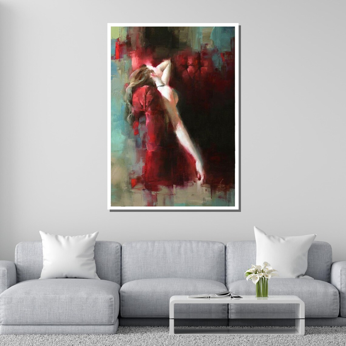 Woman In Red Dress Abstract Passionate Painting Moody Wall Art Poster - Image 2