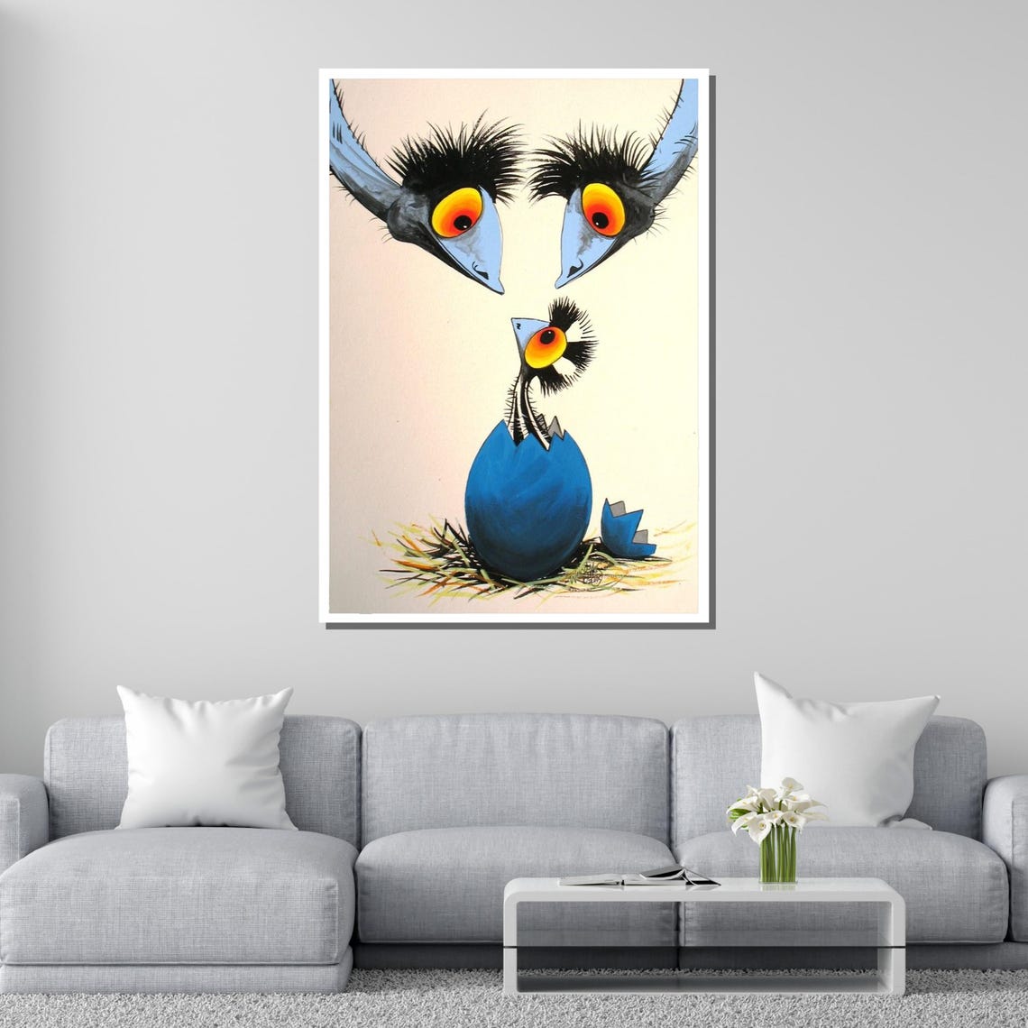 Quirky Bird Family Hatching Egg Whimsical Nursery Cartoon Art Poster - Image 4