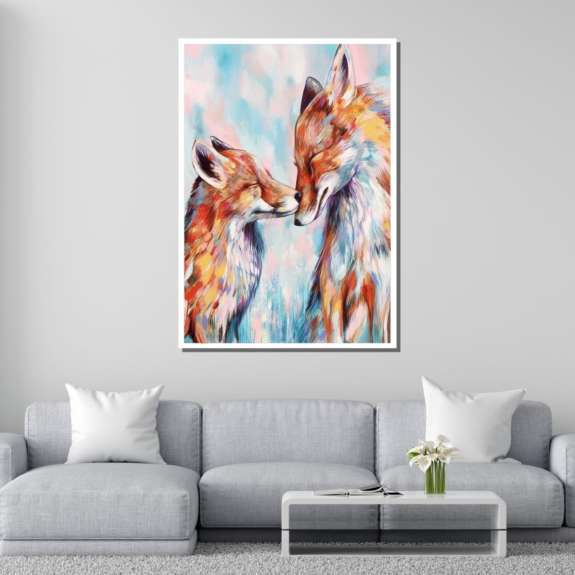 Colorful Fox Couple Nose To Nose Whimsical Impressionist Art Poster - Image 4