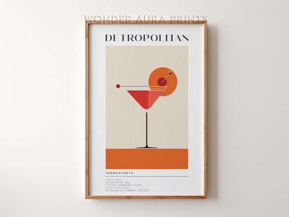 Detropolitan Cocktail Recipe Mid Century Modern Bar Art Poster