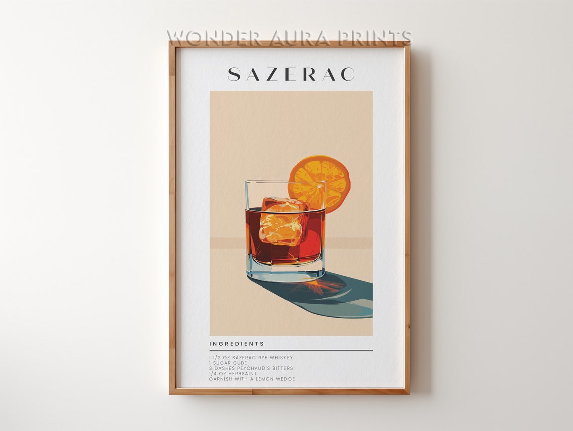 Sazerac Classic New Orleans Whiskey Cocktail Recipe Art Print