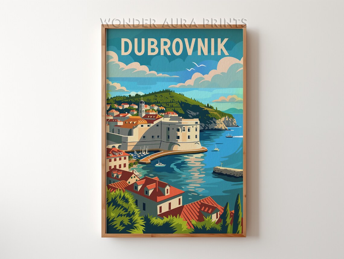 Dubrovnik Croatia Old Harbor Stone Fortress Seaside City Poster