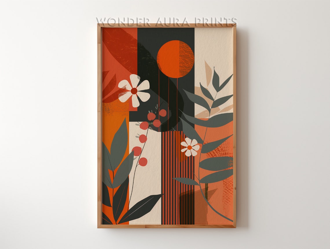 Boho Botanical Abstract Sun Warm Terracotta Minimalist Art Poster