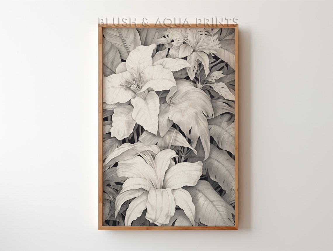 White Floral Botanical Monochrome Bloom Rustic Farmhouse Wall Art