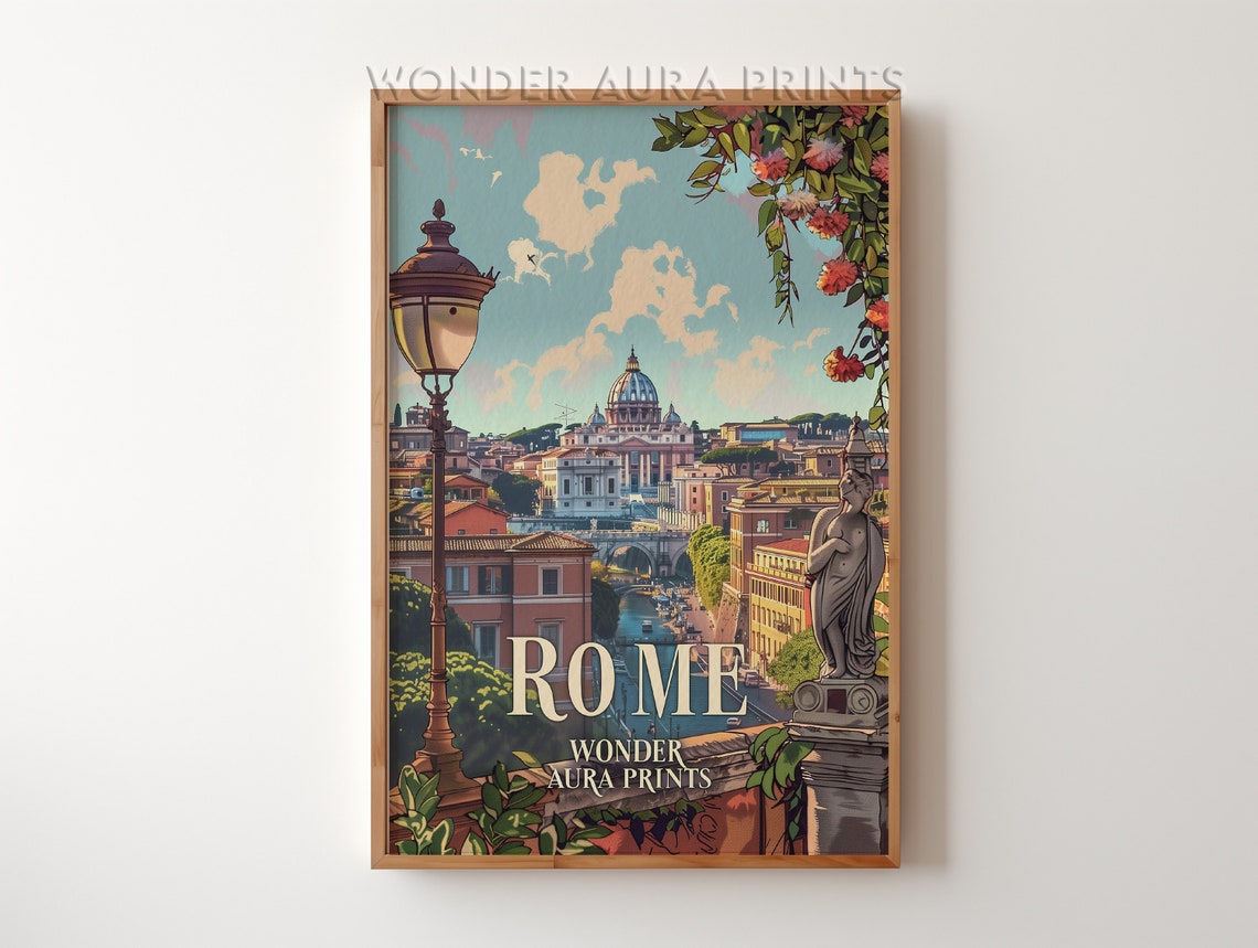 Rome Italy St Peters Basilica Dome Rooftops Romantic Travel Poster