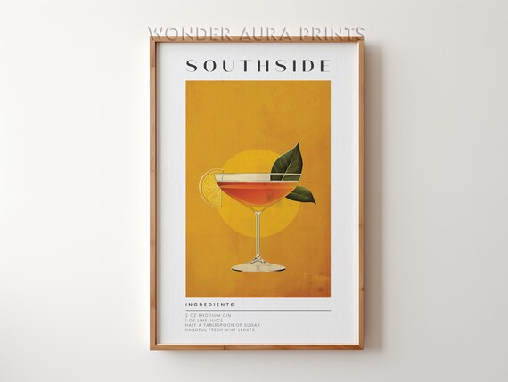 Southside Cocktail Recipe With Gin and Mint Mustard Art Poster