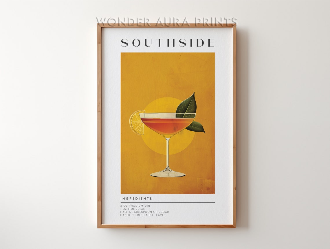 Southside Cocktail Recipe With Gin and Mint Mustard Art Poster