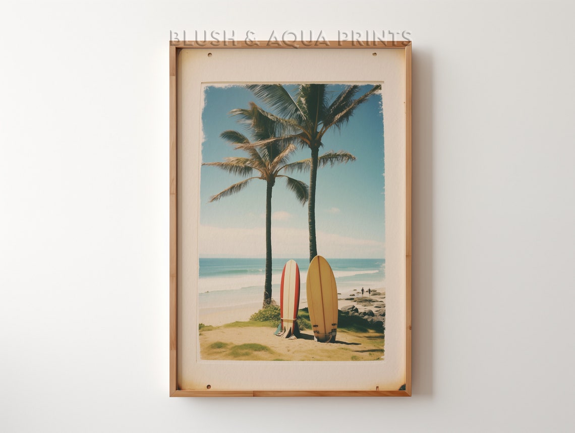 Two Bright Surfboards By Palm Trees On Sunny Beach Photo Wall Art