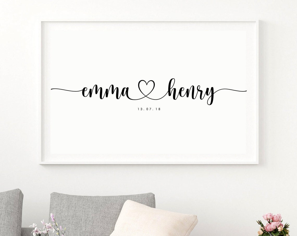 Personalized Couple Names Script Heart Wedding Poster Keepsake Gift