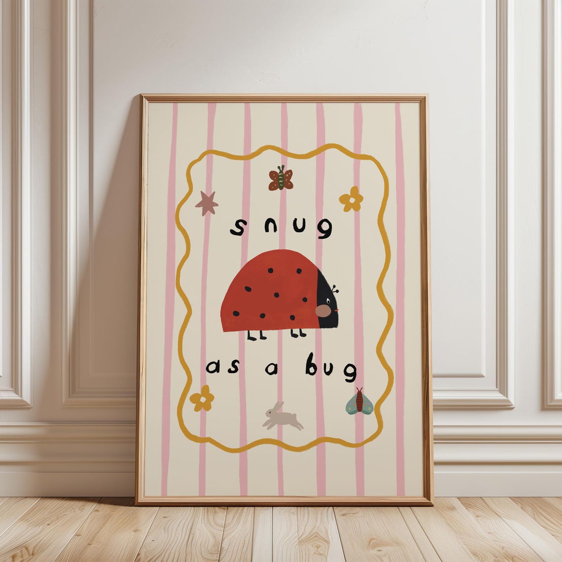 Snug as a Bug Ladybug Pink Striped Nursery Wall Art Toddler Decor