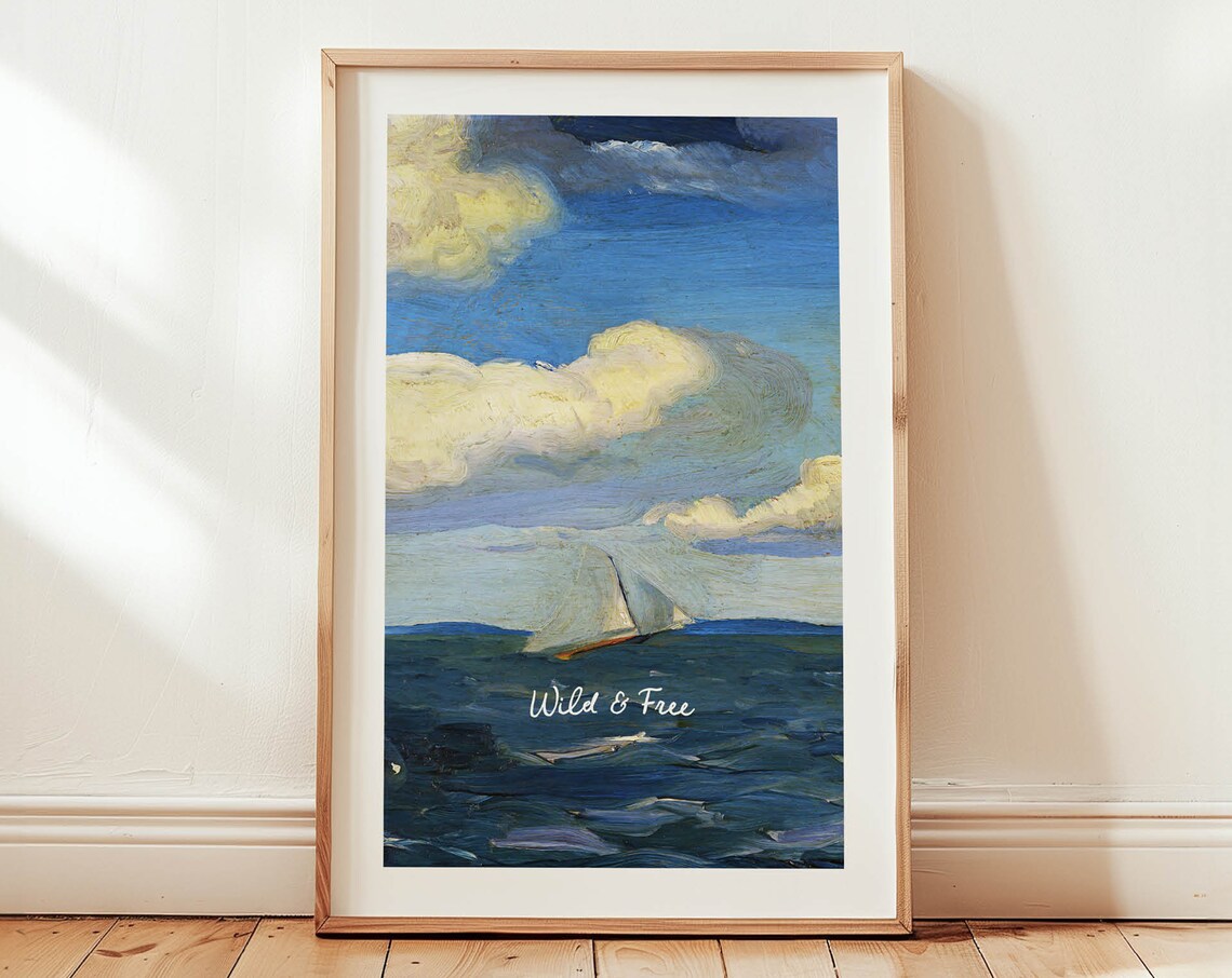 Wild and Free Sailboat Seascape Vintage Ocean Painting Art Poster