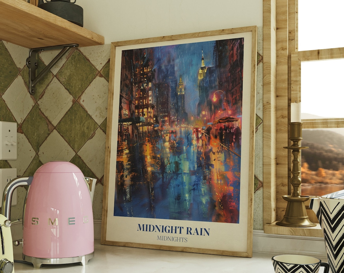 Midnight Rain Music Wall Art Print, Watercolour