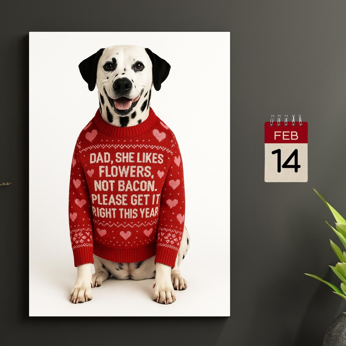 Funny Dalmatian Valentine Dad Flowers Not Bacon Sweater Poster