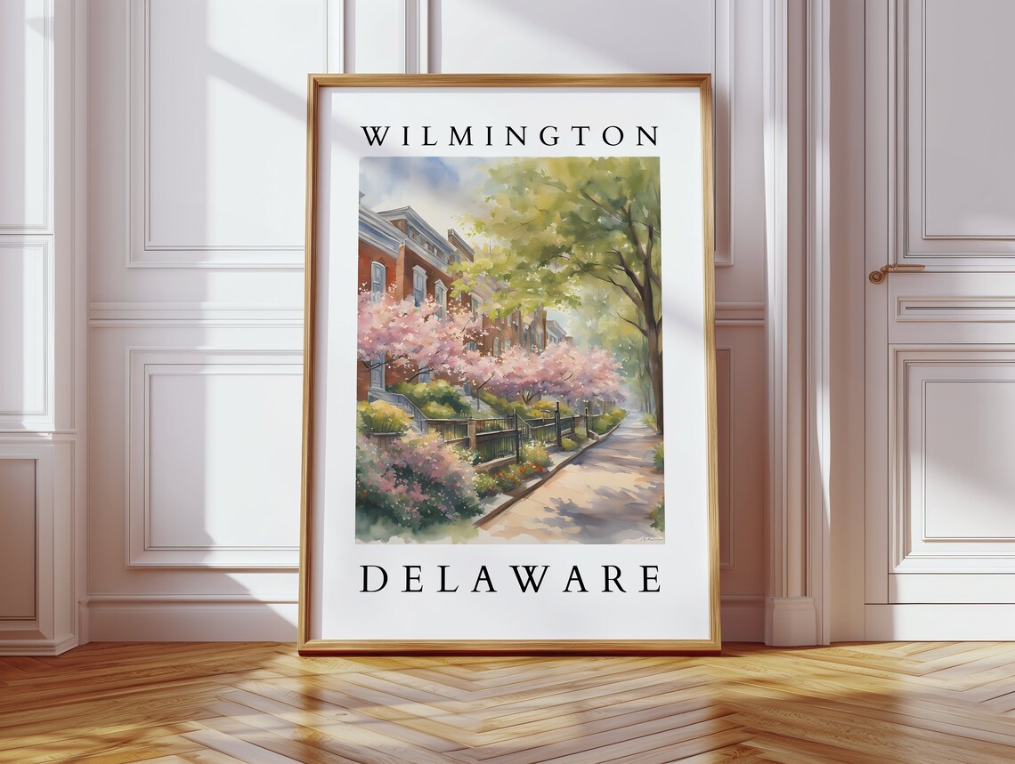 Wilmington Delaware Watercolor Cherry Blossom Street Art Poster