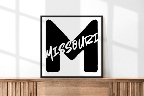 Missouri Letter M Monogram Black White Typography Poster for Home