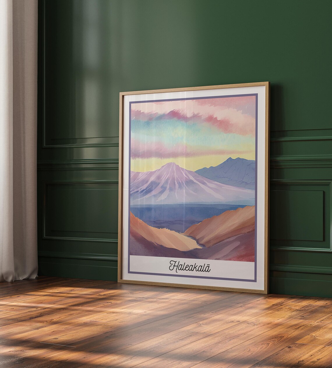 Haleakala National Park Crater Colorful Sunset Watercolor Landscape Poster