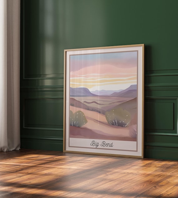 Big Bend National Park Texas Desert Cactus Mountains Sunset Art Poster