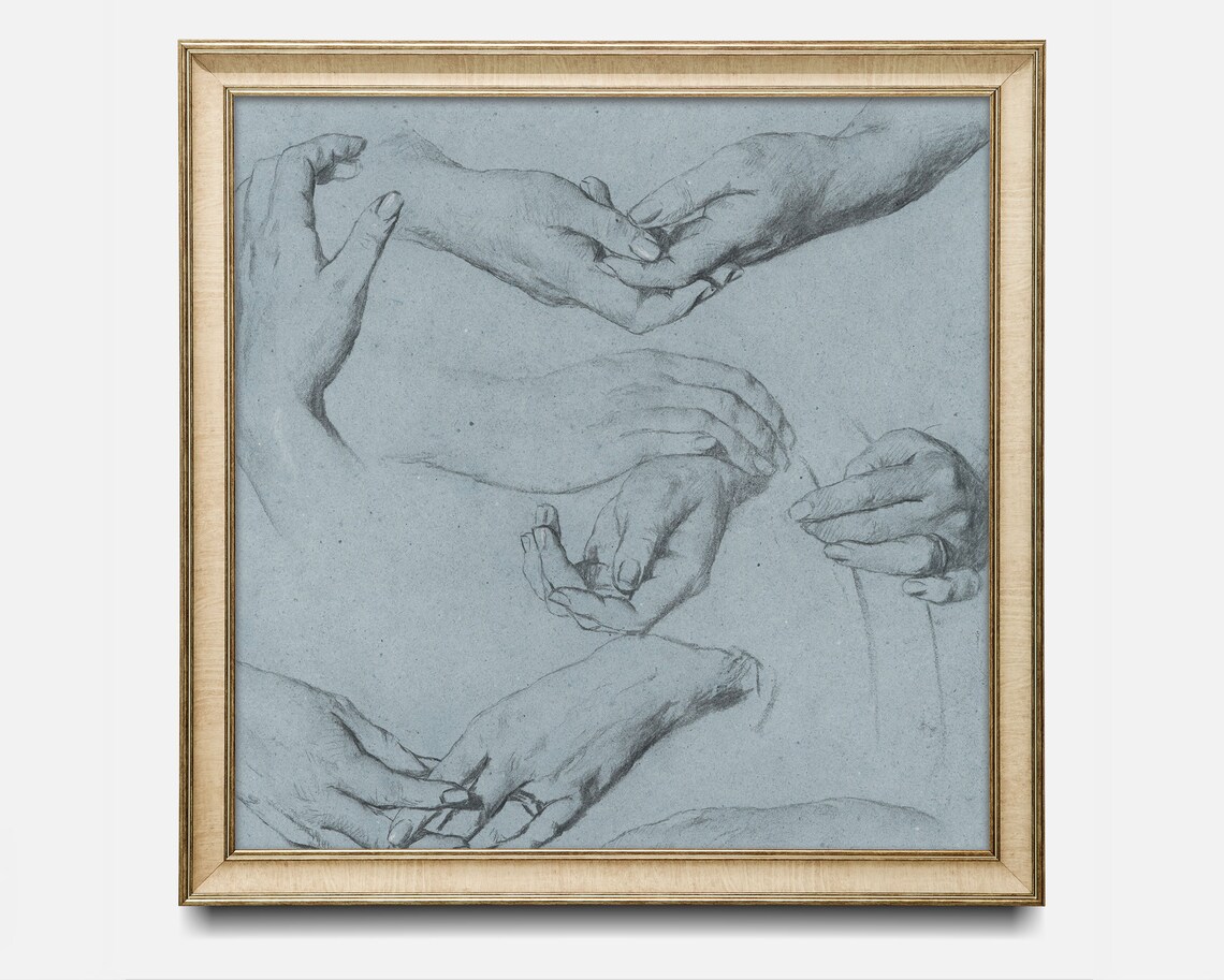 Vintage Hand Sketch Art Print, Square Figure Study