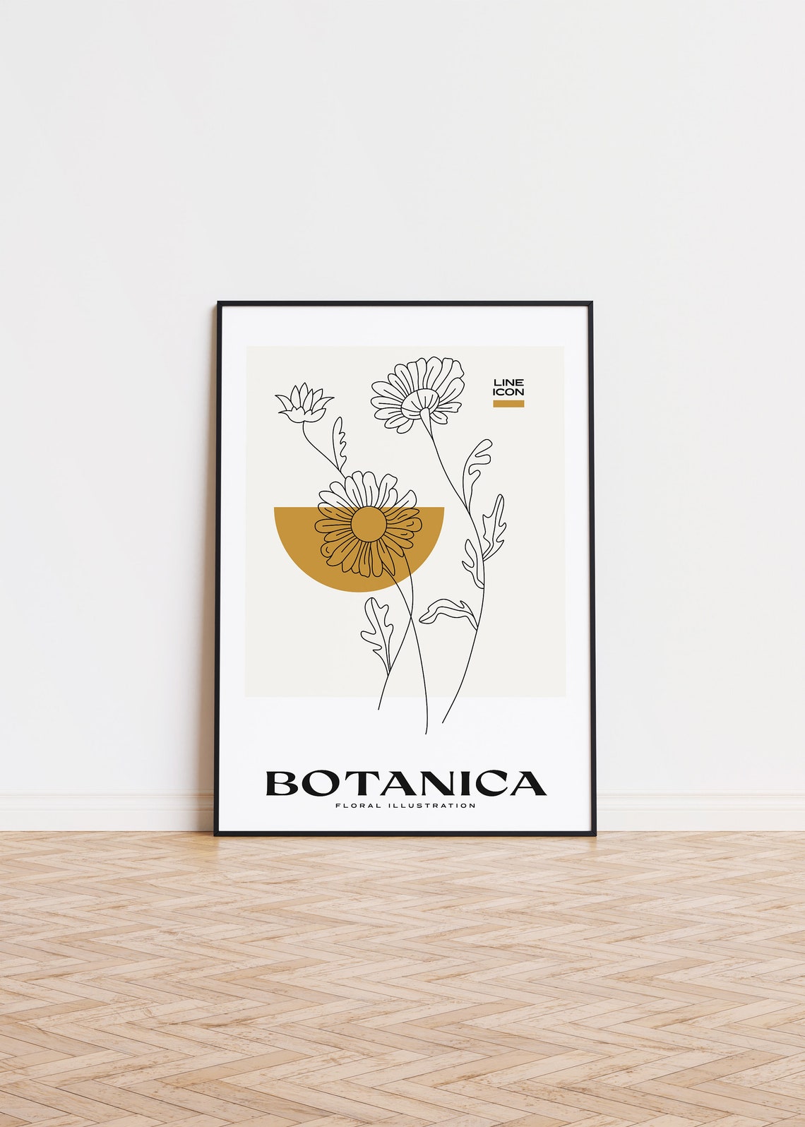 Botanica No2 Daisy Line Art Mustard Sun Minimalist Floral Poster