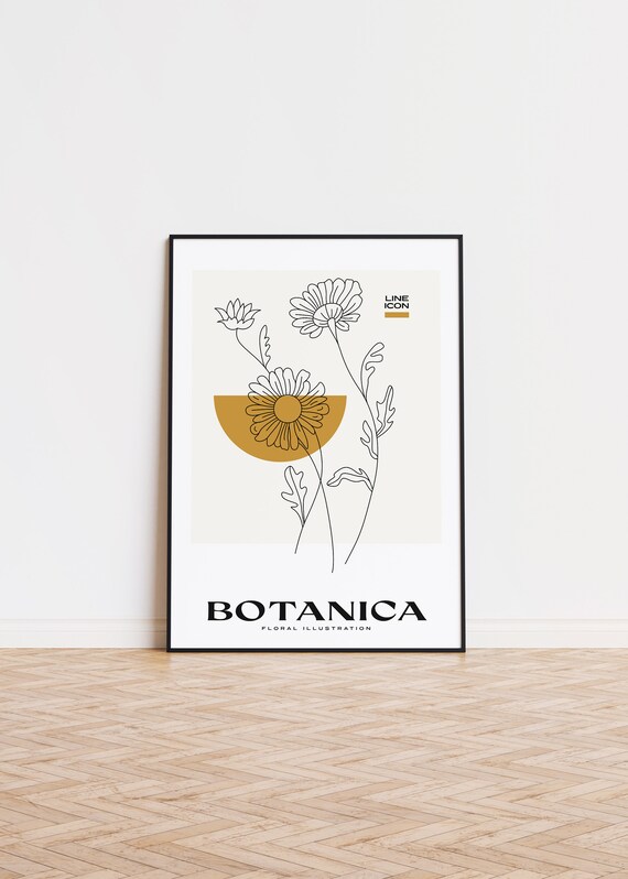 Botanica No2 Daisy Line Art Mustard Sun Minimalist Floral Poster