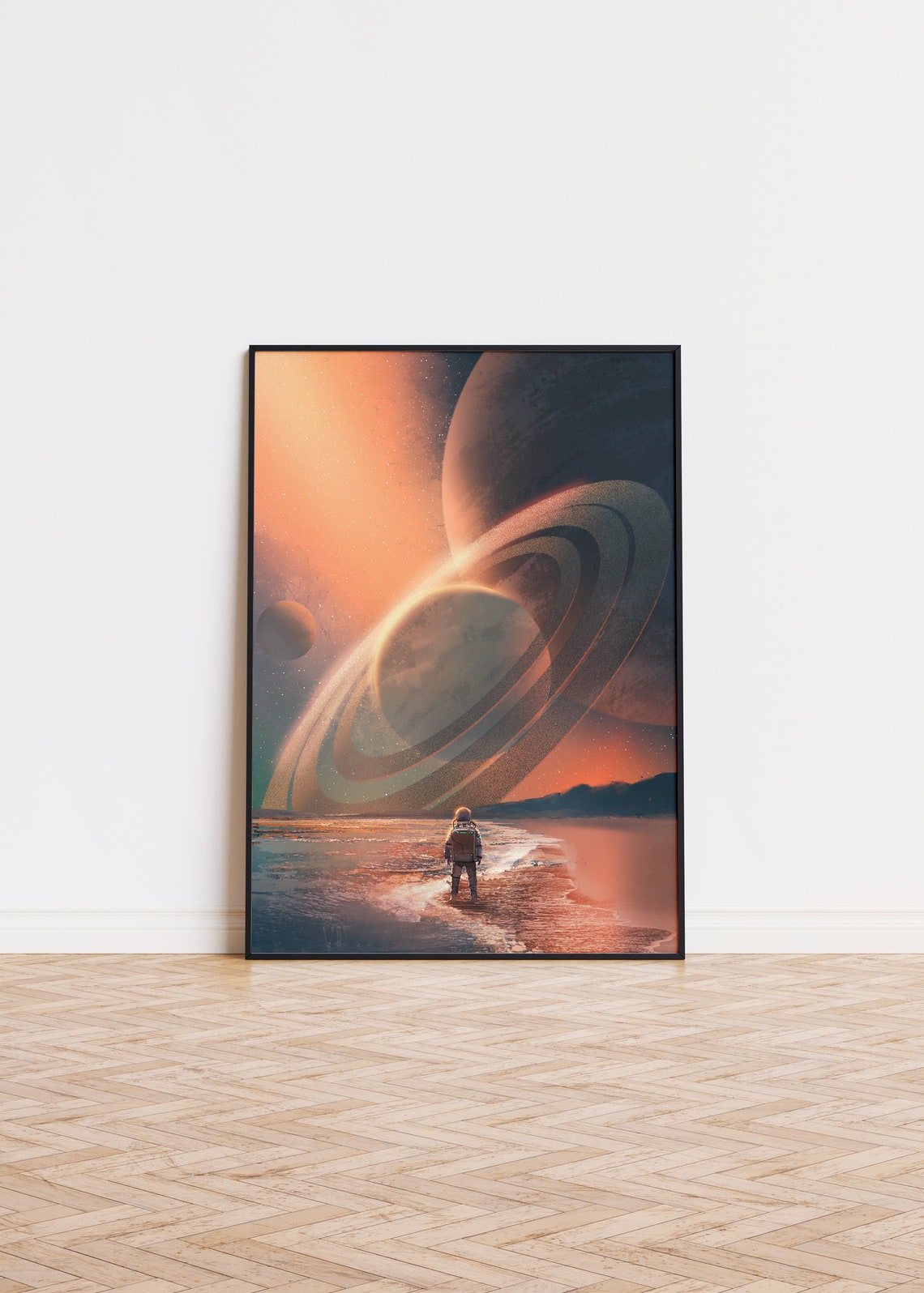 Astronaut Planet Poster Wall Art Trendy Looking At Space