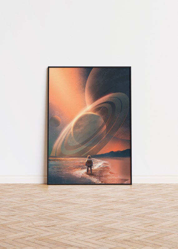 Astronaut Planet Poster Wall Art Trendy Looking At Space