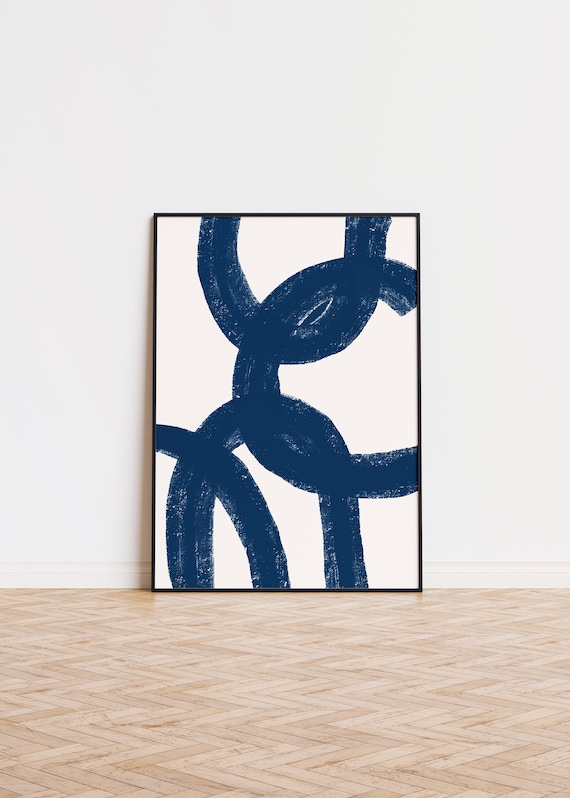 Navy Blue Abstract Brushstroke Arcs Minimalist Navy Art Poster