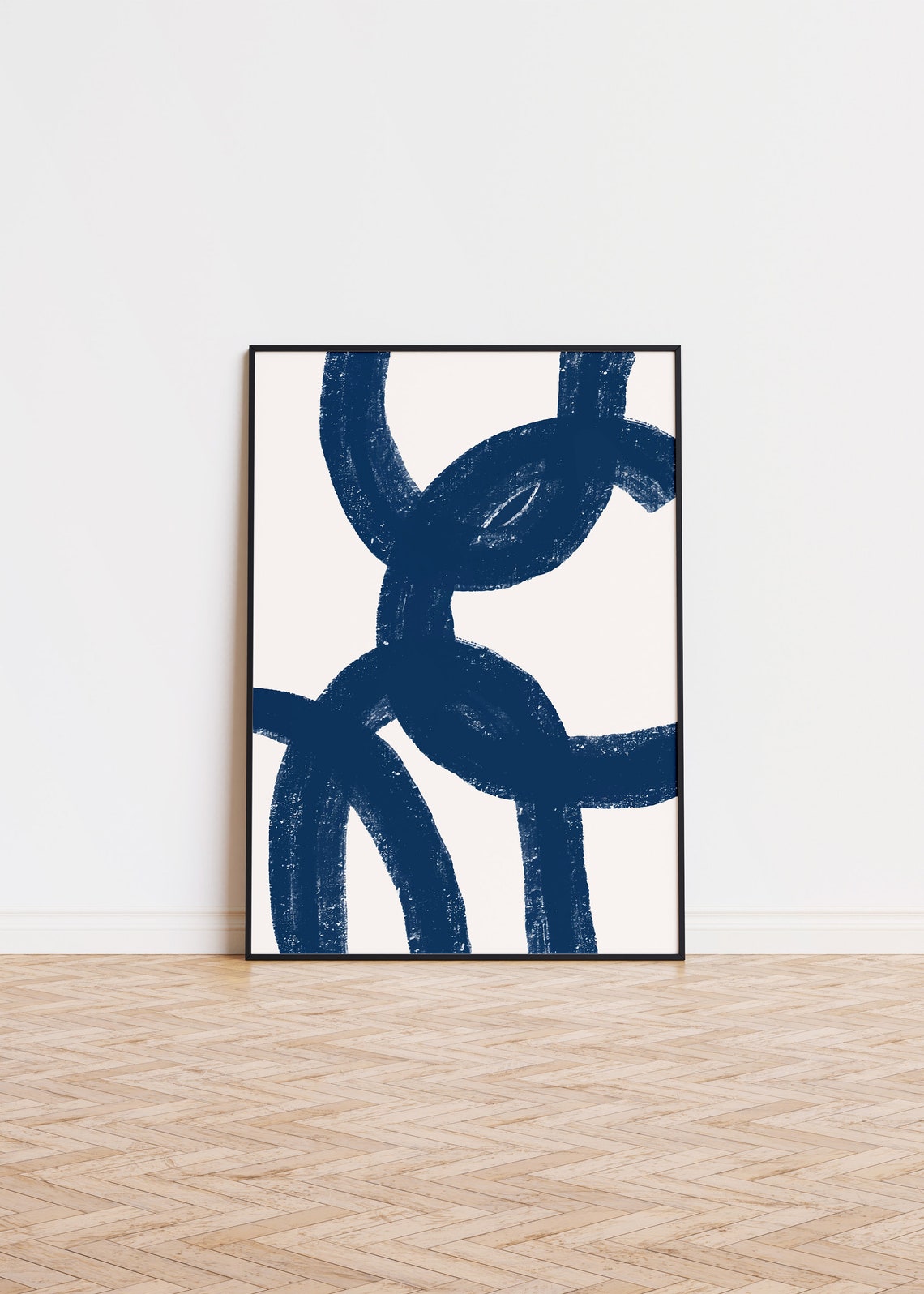 Navy Blue Abstract Brushstroke Arcs Minimalist Navy Art Poster