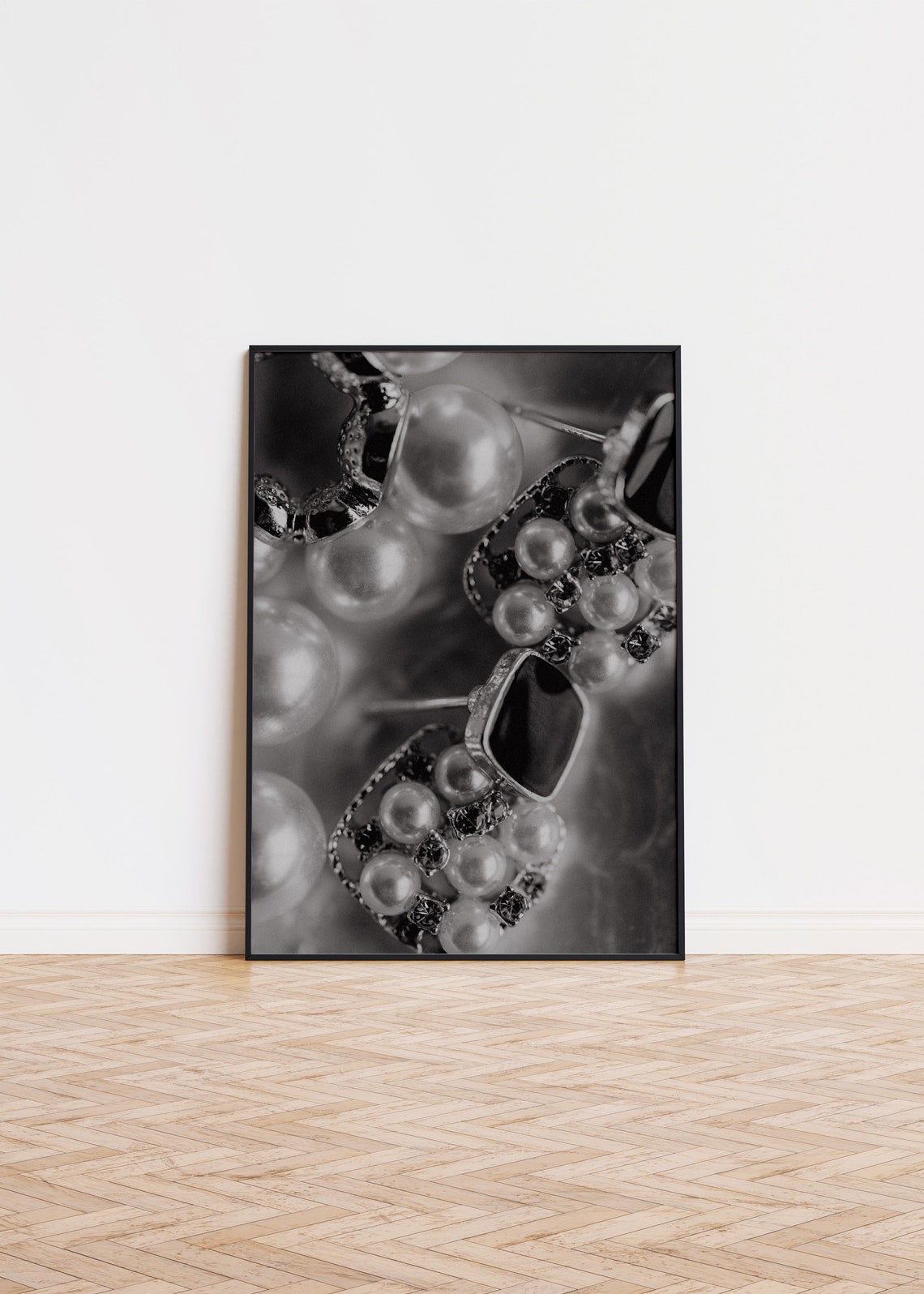 Black White Pearls Jewelry Macro Elegant Style Photo Art Poster