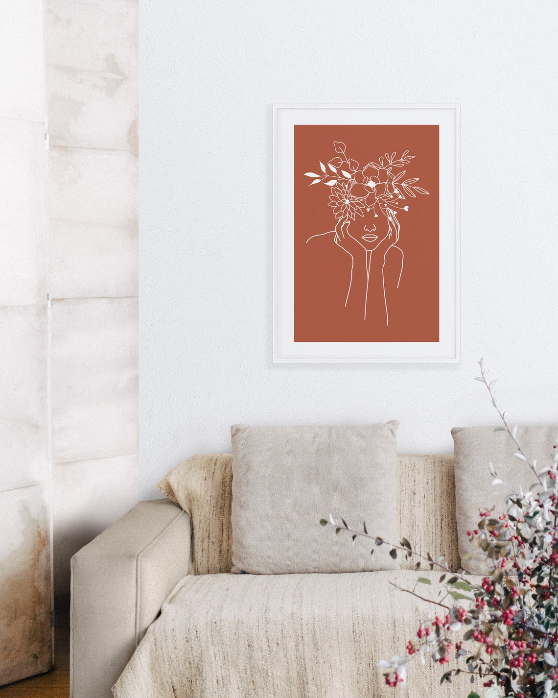 Flower Crown Poster Botanical Art Trendy Wall Line Minimalist