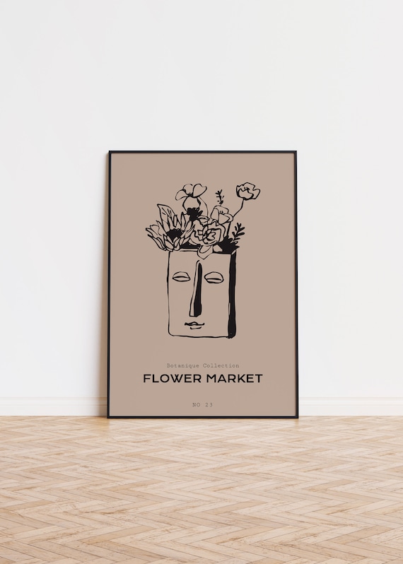 Flower Market No 23 Face Vase Line Drawing Botanical Art Poster