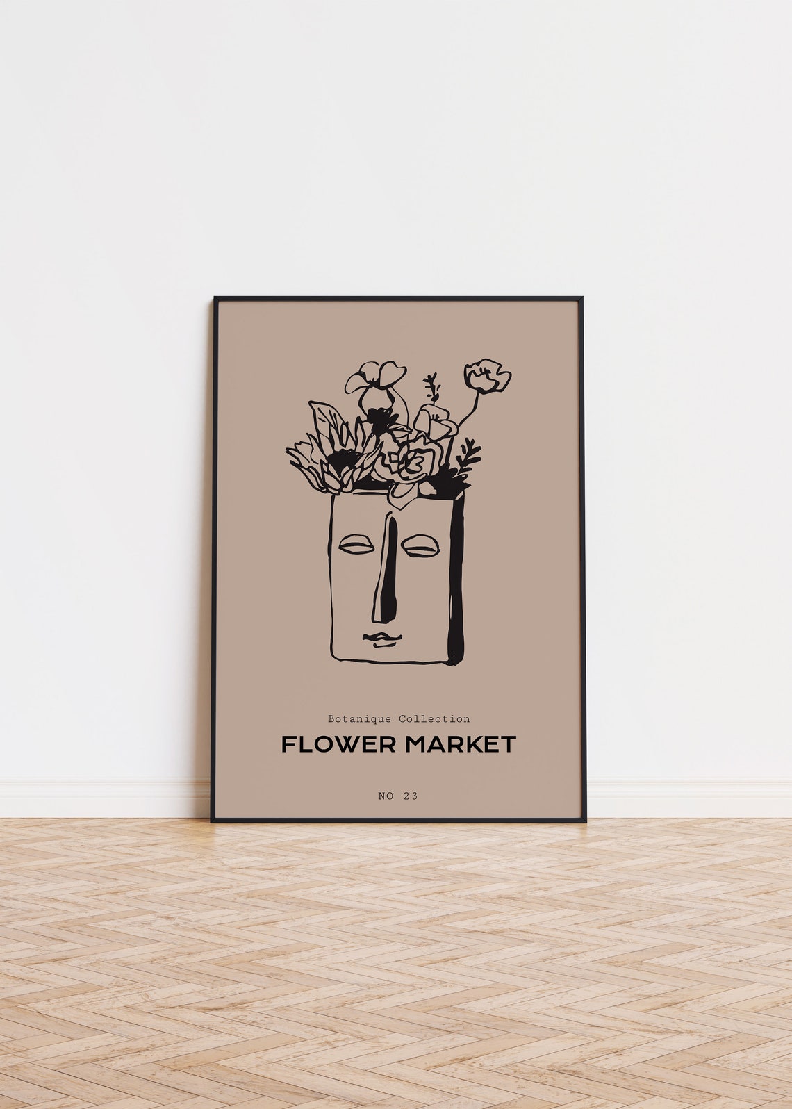 Flower Market No 23 Face Vase Line Drawing Botanical Art Poster