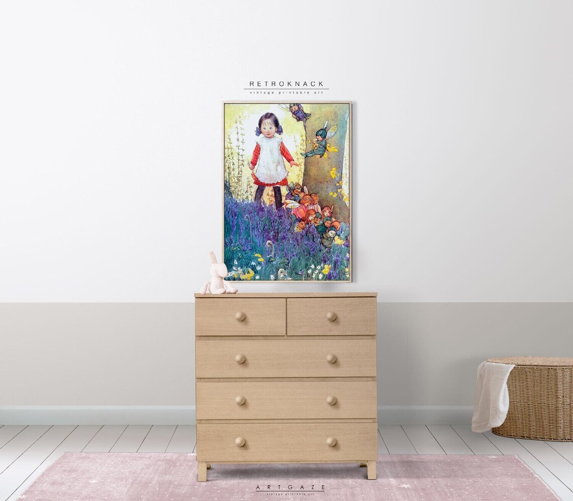 Bluebell Wood Girl Meeting Fairies Vintage Children's Book Nursery Print - Image 2