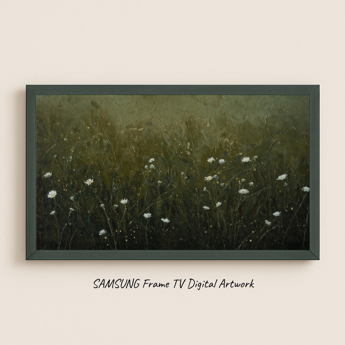 White Wildflowers In The Dark Moody Evening Meadow Garden Poster