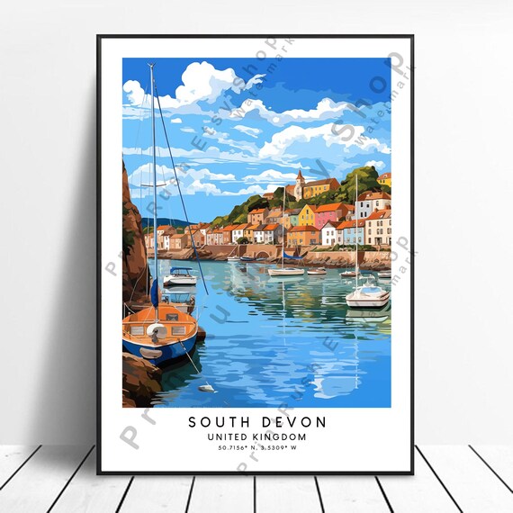 South Devon Travel Print Colourful Poster Abstract Minimalist Wall Art Home Decor Gift