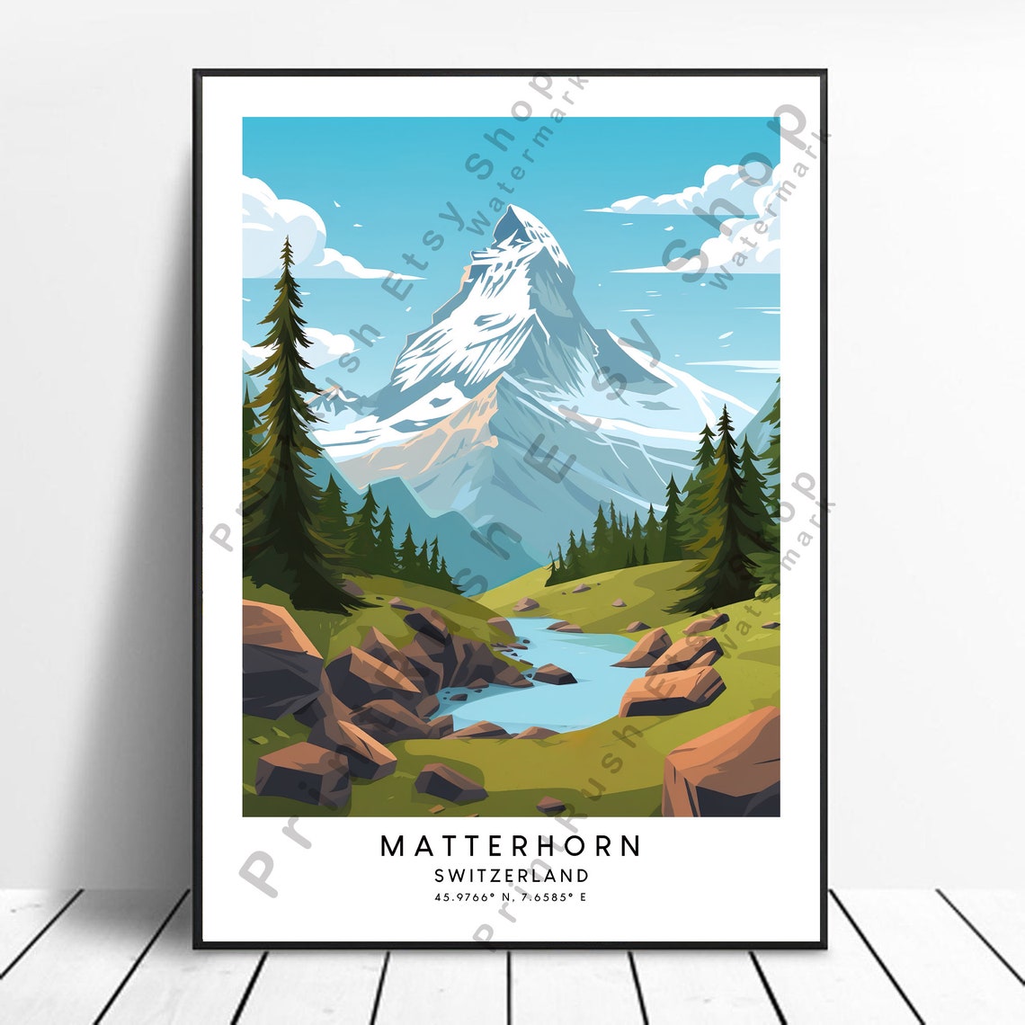 Alps Travel Print Colourful Matterhorn Poster Minimalist Wall Art Gift Work